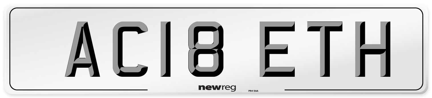AC18 ETH Number Plate from New Reg